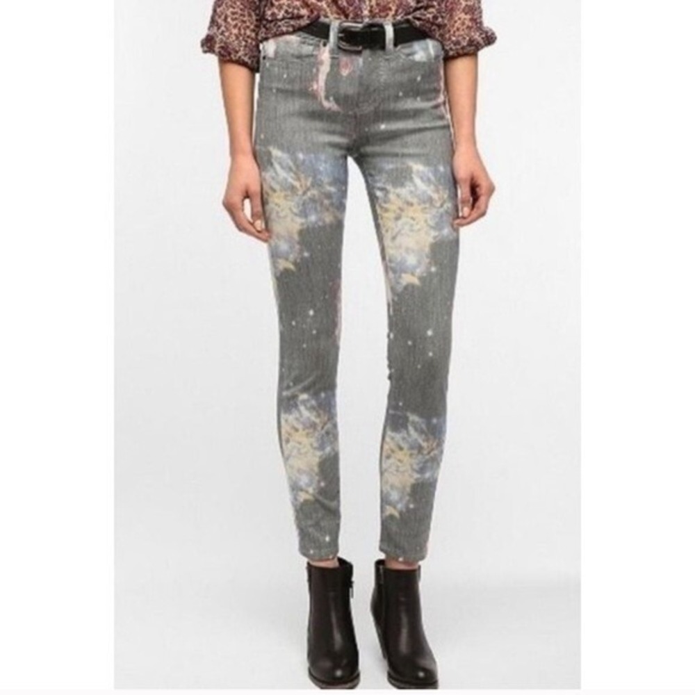 BDG Cigarette Ankle Jeans Womens 29 Grey Galaxy Nebula Print High Rise Cosmic
